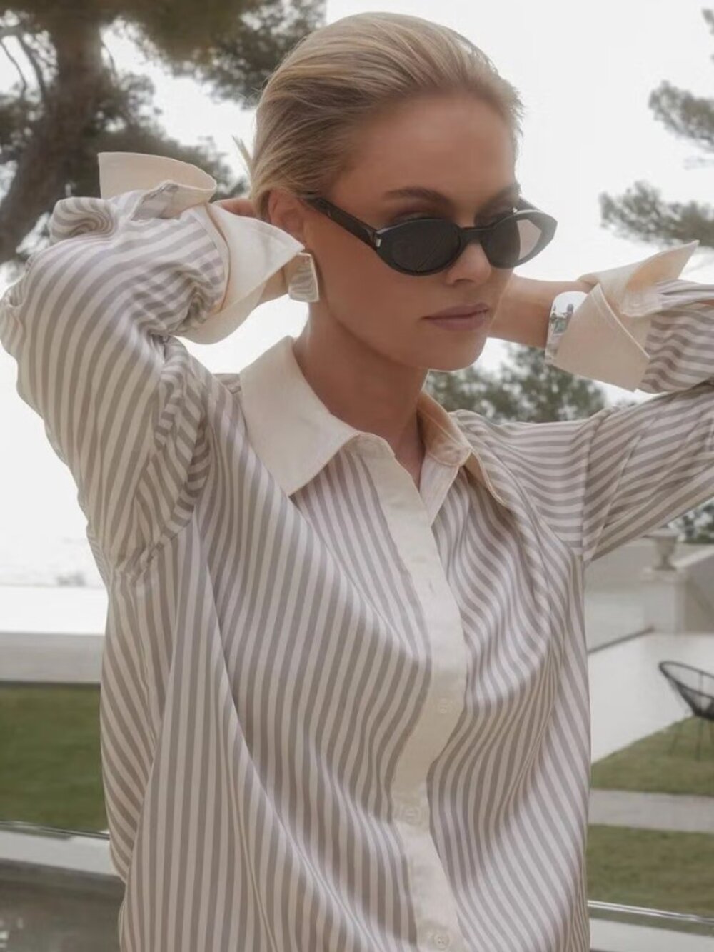 NA-KD Claire Rose Striped Satin Button Front Blouse EU 36